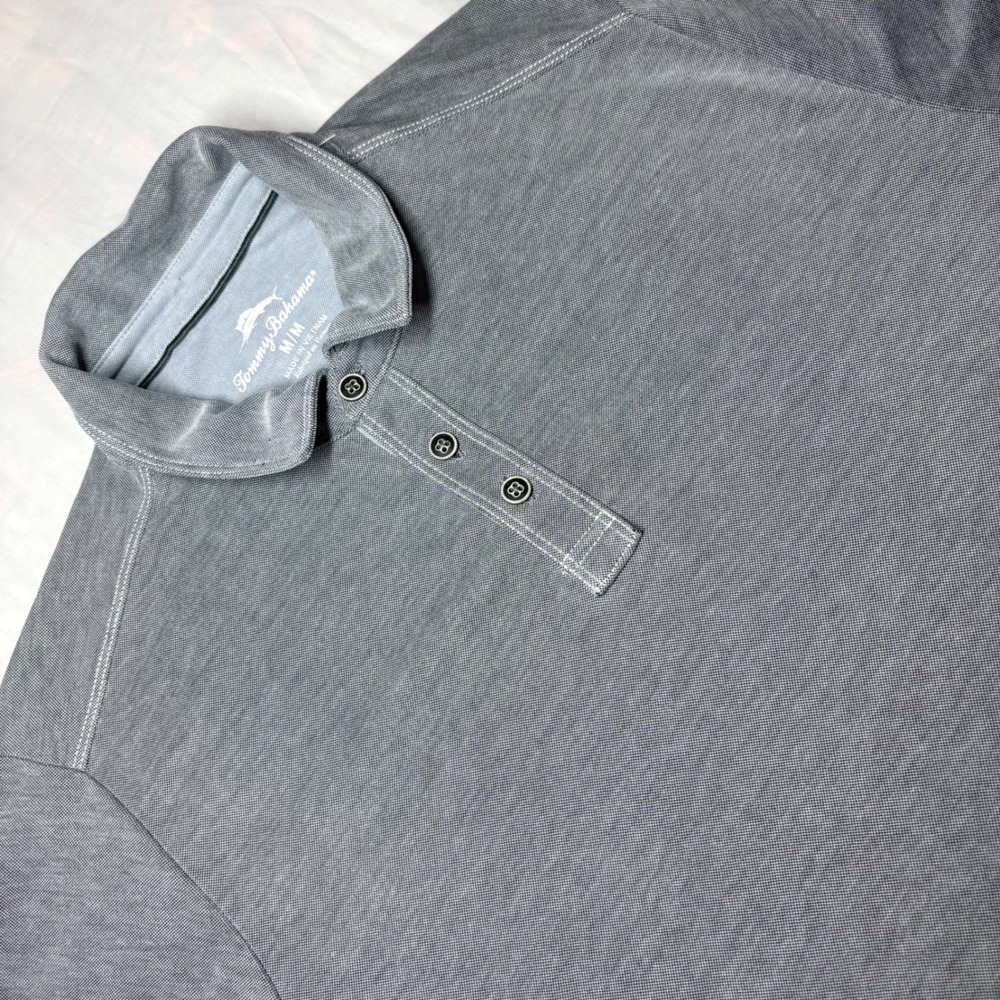 Tommy Bahama Gray Tencel Blend Short‎ Sleeve Polo Shirt Size M Contrast Stitch